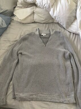 Calvin Klein Light Grey Zip-Neck Waffle Knit Sweater